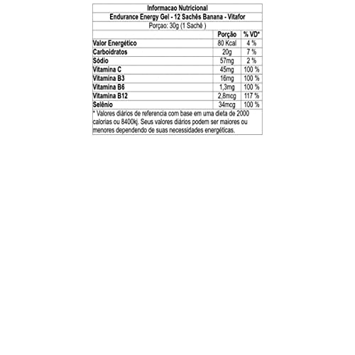 Endurance Energy Gel 12 Sachês de 30G Banana, Vitafor