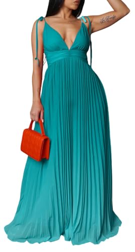 Image of ZVO Women Maxi Dress Sexy Cocktail Party Long Dress Summer Loose Beach Dresses A-line Pleated Halter Dress