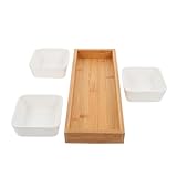 SHINEOFI Keramik Obstschale Multi zell Snacktablett aus Holz Mehrzweck Aufbewahrungskorb für Küche Wohnzimmer Picknick und Feierlichkeiten Kompakt Pflegeleicht Stilvoll Nordisch