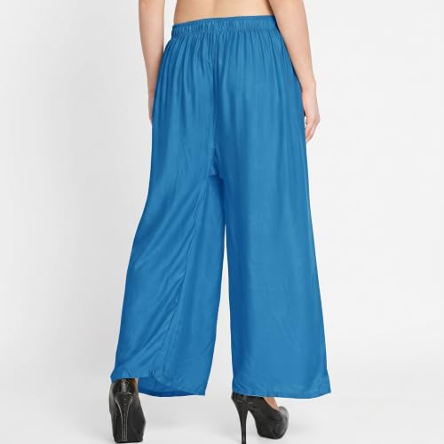 Image of FASHION GALLERY Women's Solid Rayon Palazzo Pants | Relaxed Fit Full Length Wide Leg Palazzo | Elastic Waist Comfortable Casual Lounge Office Ethnic Flared Trousers for Women