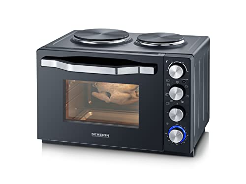 SEVERIN Mini-Four à chaleur tournante 30 L avec tournebroche et plaques de cuisson, Four posable 2 500 W design élégant, Mini-four électrique minuteur 120...