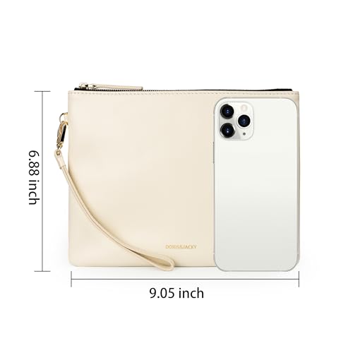 Image of DORIS&JACKY Lambskin Leather Wristlet Clutch Purse Women Large Phone Wallet