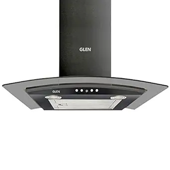 Glen 60cm 1000 m3/hr Curved Glass Wall Mounted Kitchen Chimney Push Buttons Baffle Filter (MISO Black)