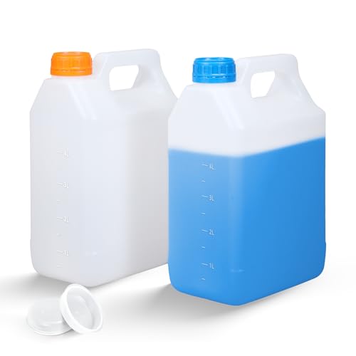 Image of ASEVAT 2 Pcs 1.3 Gallon Jugs with Caps Empty Plastic Gallon Containers with Lids Oil Container Automotive Square F-Style Plastic Jug for Liquids Water Laundry Soaps Detergents Home and Commercial Use