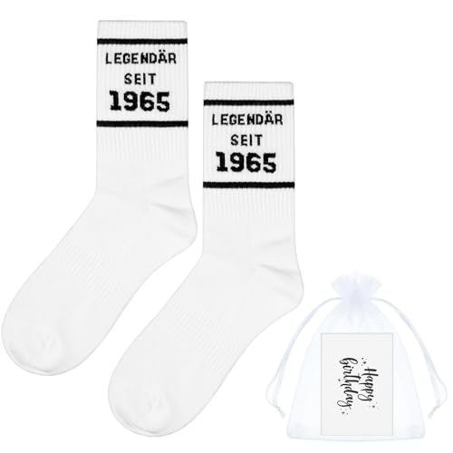 Otuuz 60. Geburtstag Geschenk Set Socken Geburtstagskarte LEGENDÄR SEIT 1965 Tennissocken Lustige Geschenkideen Geburtstagssocken für Frau Mann Damen Papa Mama Frauen Opa Oma