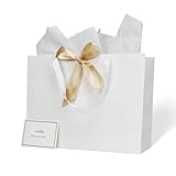Papertide 2 Pack 16x6x12 Inch Large White Gift Bag Set with Tissue Paper, Greeting Card & Ribbon, Big Gift Wrapping Kits for Clothing, Shoes, Wine, Birthday, Christmas, Wedding Favors