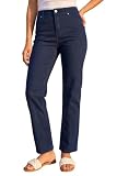 Roman Stretch Straight Leg Jeans for Women UK - Ladies Cotton Denim Trousers Stretchy Office Work Casual Smart High Rise Elasticated Waist Regular Cut Pants - Petite Navy - Size 12