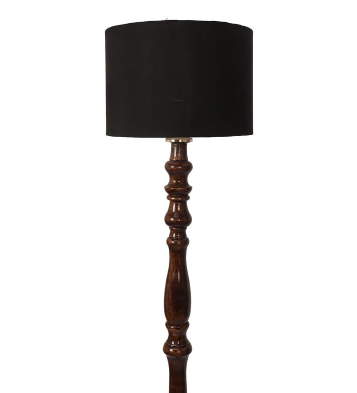 Image of tu casa Mango Wooden Floor Lamps with Classic Black Shade for Home Decor, Bedrooms Corner, Living Room, Gifting, Diwali Decoration, Hall, Office, Study Room (Height: - 56 inch) - Bulb not Included