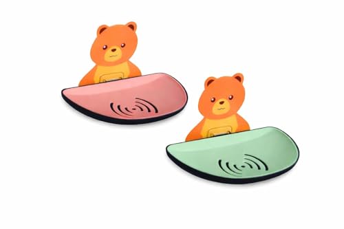 Image of Wall Mounted Self Adhesive Soap Dish with Drain | Plastic Soap Holder for Bathroom, Kitchen Sink & Wash Basin | Kids Friendly Bear Design (Pack of 2, Semi Circle Soap Dish)