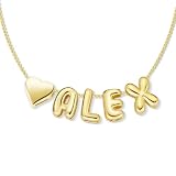 Custom Bubble 3D Letter Necklace Personalized Name Necklace 14K Gold Christmas Personalized Gifts Initial Necklace Dainty Charm Balloon Handmade Jewelry for Women Customized Alphabet Pendant A-Z