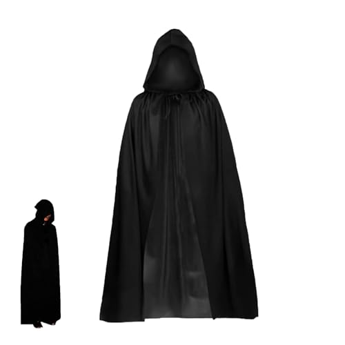 Black Cloak Black Cloak with Hood 140cm Long Adult Hooded Cape for Grim Reaper Costume Black Cape Cosplay and Halloween Masquerade Party