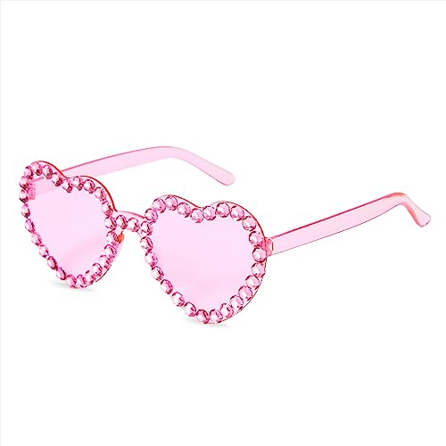 Zando Pink Heart Sunglasses for Women Rhinestone Sunglasses for Women Pink Heart Shaped Sunglasses Rhinestone Glasses Pink Heart Glasses Pink Glasses for women Sparkling Pink