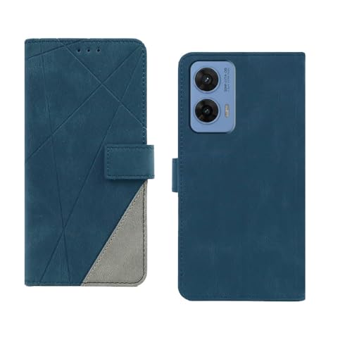 Image of amazon basics Moto G96 5G Flip Cover | Card Pockets Wallet & Stand | Flip Cover for Moto G96 5G (Blue with Grey)