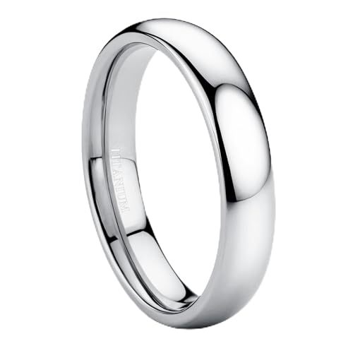 Jstyle 4mm Titanium Wedding Band Rings for Men Women Silver Plated Domed High Polish Stackable Rings...
