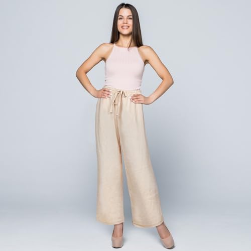 Women's Pants, Summer Wide Leg Pants Drawstring Trousers Elastic High Waist Loose Casual Pants with Pockets4