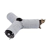 PAWZ Road schön Faltbar Katzentunnel Katzenspielzeug mit Ball Rascheltunnel für Katzen Welphln Kaninchenoder Kleintiere Grau