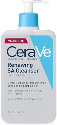 Image of CeraVe Renewing Salicylic Acid Cleanser, Formulated With Hyaluronic Acid, Niacinamide, & Ceramides, Gentle BHA Exfoliating Face Wash Smooths & Softens Skin, Non Comedogenic & Fragrance Free, 16 Ounce
