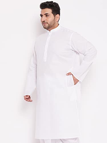 Image of VASTRAMAY Men's Plus White Cotton Kurta | Classic Fit | Elegant Ethnic Wear for Weddings & Festive Celebrations and for Independence Day