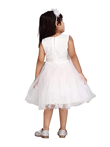 Image of MUHURATAM Baby-Girl's Net Fit and Flare Knee-Length Dress (FK-1001 White 18)