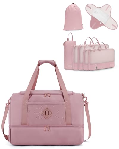 Personal Item Bag with 7 Set Packing Cubes– Carry-On Underseat Bag with Wet Pocket, Shoe Compartment, Compression Organizers for Business, Overnight, Weekend Trip