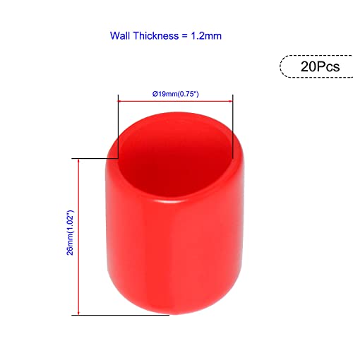 Image of 20PCS ID19mm(3 /4 inch) red PVC Rubber end caps, Vinyl Flexible end caps, Round Pipe end caps, Bolt Thread Protector Safety caps