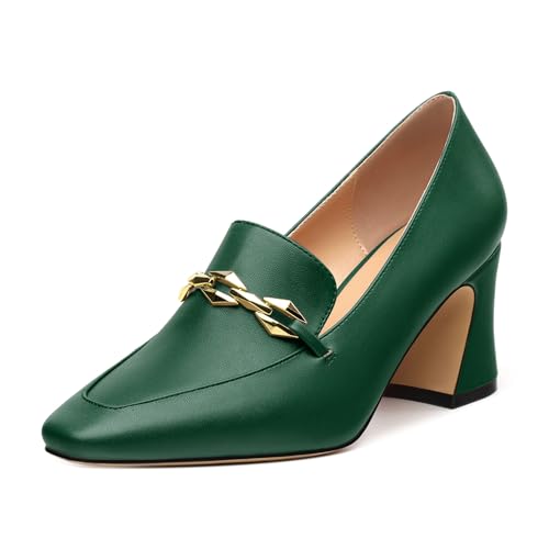 Womens Chunky Block High Heel, Square Toe Closed Pumps Slip-on Loafers Shoes Dress Party Office Basic Classic Shoes 2.5IN