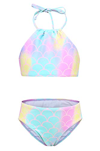 Image of HowJoJo Girls Two Piece Tankini Swimsuit Green Floral Bathing Suit Swimwear
