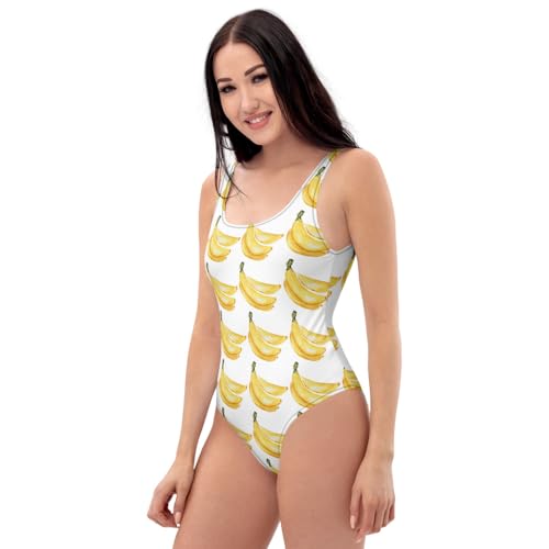 Banana Print One-Piece Swimsuit, Tropical Fruit Swimwear, Fun Summer Look3
