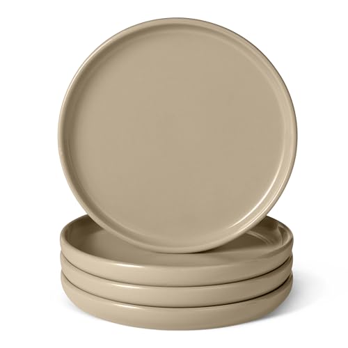 Image of Amazon Basics Glazed Stoneware Salad Plates, Ceramic 4-Piece Set, Microwave, Freezer and Dishwasher-Safe, Stain-Resistant, 8.3 in., Linen Gray