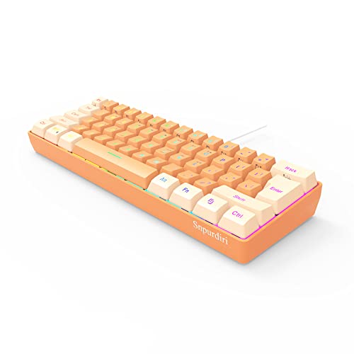 Image of Snpurdiri 60% Wired Gaming Keyboard, RGB Backlit Ultra-Compact Mini Gaming Keyboard for PC /Mac Gamer, Typist, Travel (Cream and Orange)