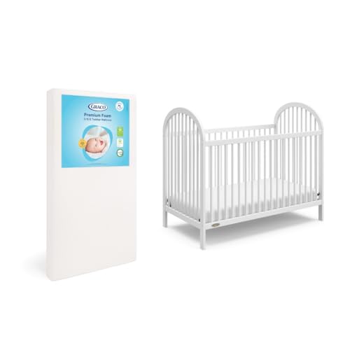 Graco Olivia Convertible Crib and Graco Premium Crib Mattress Bundle, White - image 1