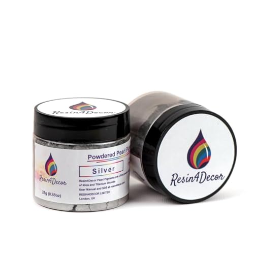 RESIN4DECOR Silver Pigmento de Mica nacarados en Polvo metálico para proyectos de Resina epoxi, joyería, proyectos de artesanía, Mesa de epoxi, Tablero, Bandeja, Lienzo, Pintura, 25g