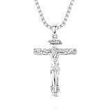 DOTBJ 925 Sterling Silver Crucifix Necklace for Men Women with Stainless Steel Chain 22'+2'(White Gold)