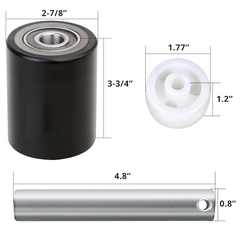 Image of Hromee Pallet Jack /Truck Load Wheels Replacement Full Set with Axles and Entry Exit Roller 3 inch x 3.75 inch with 20mm ID Bearings