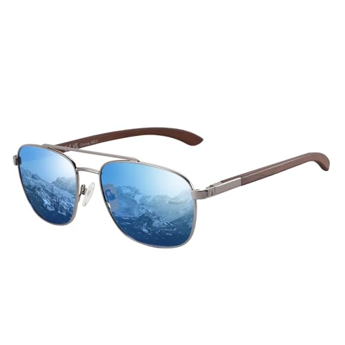ZENOTTIC Gafas de sol Hombre Mujer Aviador Polarizadas Vintage Madera y Metal Protección UV 400