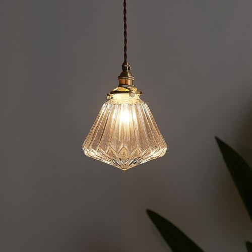 Lampe à suspension en laiton et verre ciselé rétro QTHWB