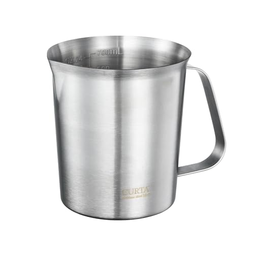 CURTA 18/8 Stainless Steel Measuring Cup with Handle and Pour Spout, Commercial Kitchen Food Prep Pitcher for Restaurant, Bakery, Cooking and Ingredient Measuring, 24 OZ (3 Cup, 700 ML)