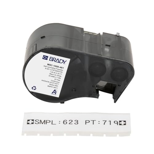 Image of Brady Self-Laminating Polyester Label Tape for Label Printer BMP51 /BMP53 /M511 - Self Adhesive Printer Labels - Black on White (25,40 mm (W) x 7,62 m (L)) - M5C-1000-461