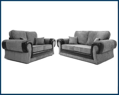 3 Plus 2 Seater Sofa Set - 2 seater Jumbo Cord Sofa - Selection High Back Cushion Sofa Suite - Dual Arm Corner Sofa for Living Room Lounge Indoors (Grey, 3+2 Seater)
