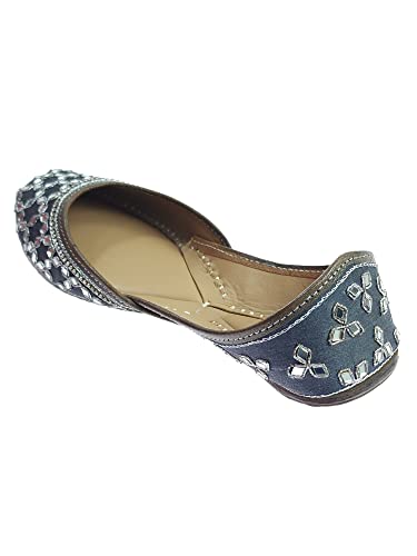 Image of Fulkari Women's Mirror Genuine Soft Leather Juttis | Bite and Pinch Free Jutis | Ladies Punjabi Jutti | Wedding Flat Stylish Mojari | Phulkari Ethnic Flats For Girls |
