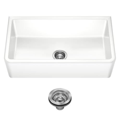 KRAUS Turino 33” Fireclay Farmhouse Kitchen Sink Reversible Apron Front Single Bowl in Gloss White, KFR1-33GWH