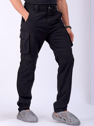Image of The Indian Garage Co Men Relaxed Fit Solid Mid-Rise Cargos