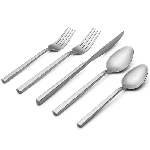 Alata Cube 20-Piece Forged Silverware Set Stainless Steel Flatware Set,Service for 4,Matte Satin Polished Cutlery Set,Dishwasher Safe