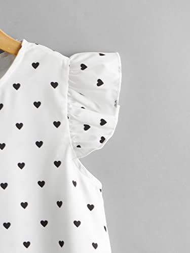 Image of Milumia Girl's Cute Heart Printed Ruffle Trim Sleeveless Keyhole Button Blouse Tops