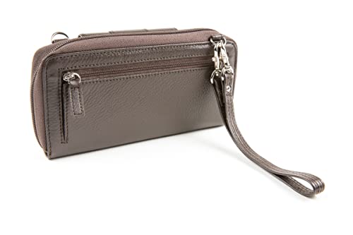 Women's Wallet RFID Cell Phone Purse Leather Crossbody with Accordion Pebbled Mocha Brown4