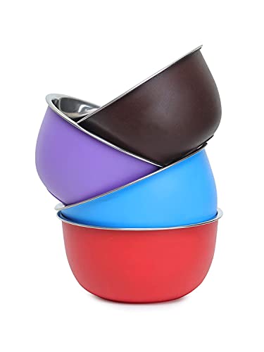 Image of Zaib Microwave Safe Stainless Steel Food Storage Bowl with Lid | Snack Serving Cooked Food Storage Container for Kitchen Capacity- 500 ML Each (Multicolor White Lid)