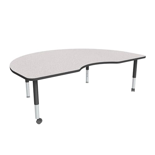Image of Sprogs Adjustable Height Mobile Classroom Activity Table for Preschools, Kidney Preschool Activity Table with Casters, 48 inch L x 72 inch W x 23 inch H, Gray /Black