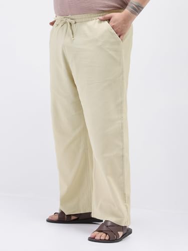 Image of Urbano Plus Men's Loose Fit Solid Linen Blend Trousers Non-Stretchable