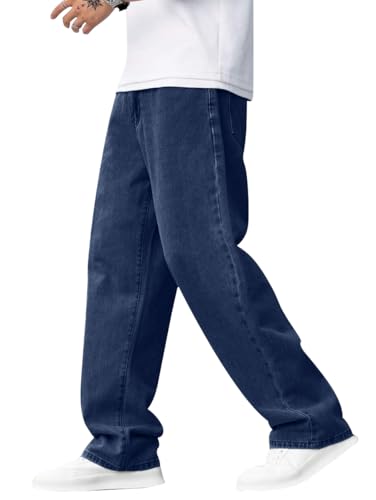 Image of ALLABREVE Men's Baggy Hip Hop Jeans Y2k Wide Leg Denim Pants Relaxed Fit Skater Trousers Streetwear