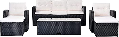 Image of Amazon Brand - Solimo Solara Outdoor 7 Seater Sofa Set | Balcony Sofa | Patio Furniture Sets | Conversation Sets | Wicker | Garden | Balcony | (Black & White)